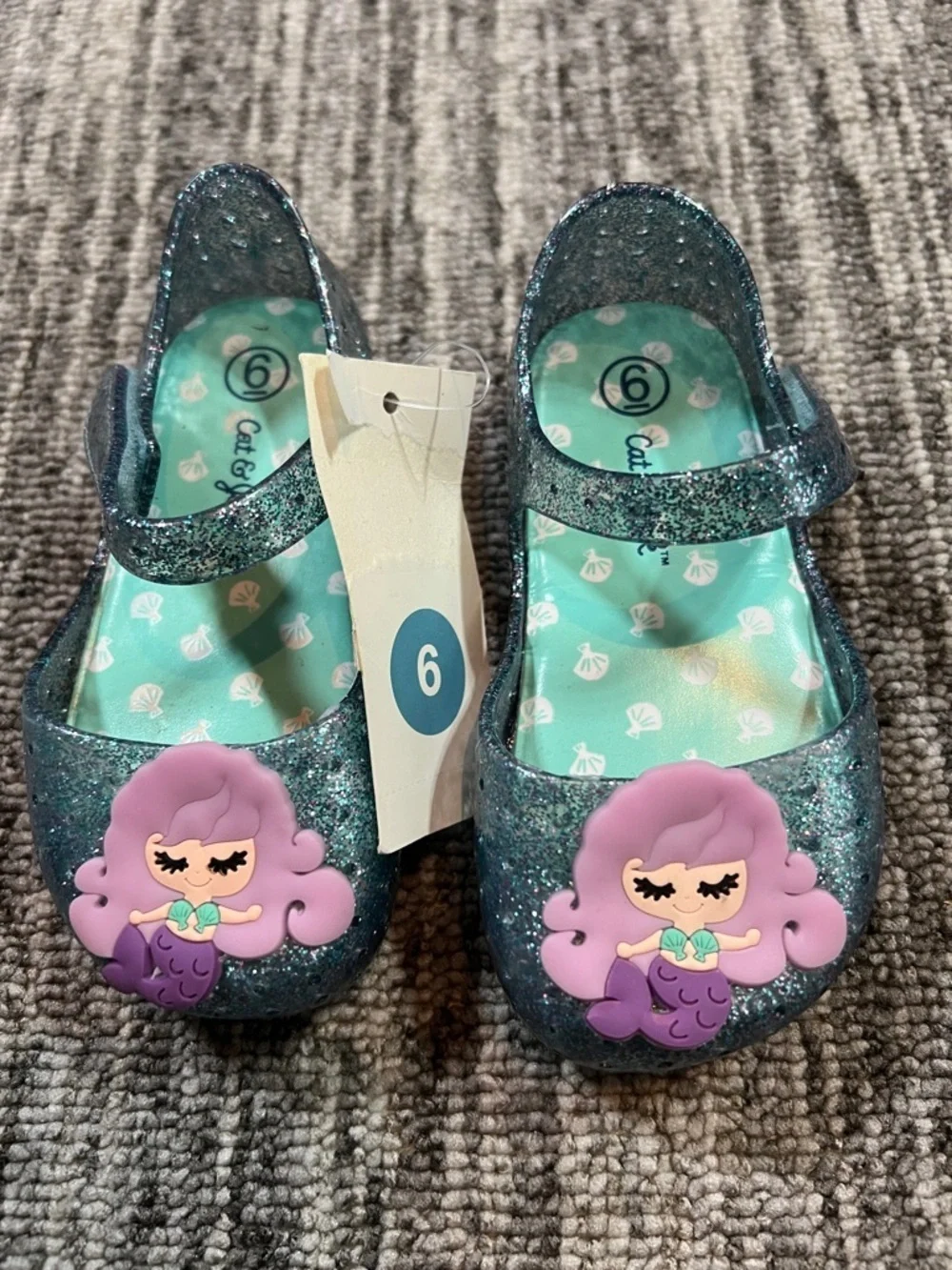 Cat & Jack - Kids Glitter Mermaid Mary Jane Shoes Size 6